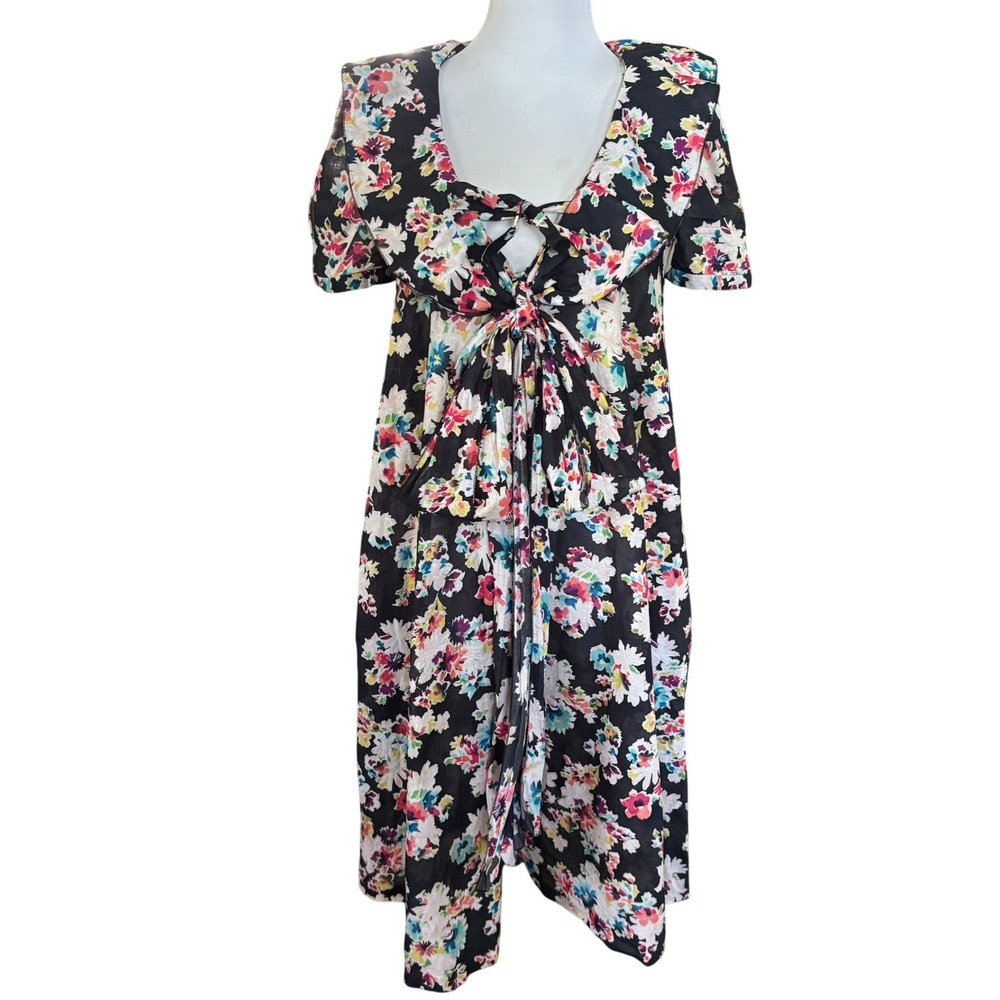 Vtg Sonia Rykiel Floral Cotton Dress FR 38 Blue Watercolor Made in Slovakia